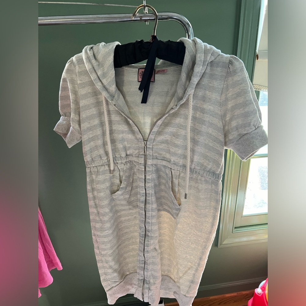 Vintage Juicy Couture Zip Dress Cover up Sweatshirt L Shimmer Cream LIKE NEW